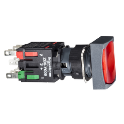 XB6DF4B5B – Complete illuminated push button, Harmony XB6, red rectangular flush, 16mm, latching, 1NO   1NC,  12…24V