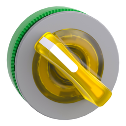 ZB5FK1283C0 – Head for illuminated selector switch, Harmony XB5, grey bezel, yellow handle, flush mounted, 30mm, universal LED, 2 positions