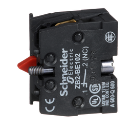 ZB2BE102 – Harmony, 22mm Push Button, add on contact block, 1 NC, screw clamp terminal