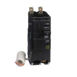 QOB220EPD – Mini circuit breaker, QO, 20A, 2 pole, 120/240VAC, 10kA, bolt on, 30mA grd fault B