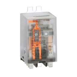 8501KFR12V20 – Plug in relay, Type KF, flange mounted, 1 HP at 277 VAC, 10A resistive at 277 VAC, DPDT, 2 NO, 2 NC, 120 VAC coil