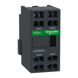 LADN203 – IEC contactor, TeSys Deca, auxiliary contact block, 2 NO, front mounting, spring terminals