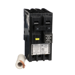 HOM220GFIC – Mini circuit breaker, Homeline, 20A, 2 pole, 120/240VAC, 10kA AIR, ground fault class A, plug in, UL