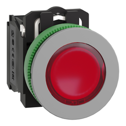 XB5FW34B5C0 – Illuminated push button, Harmony XB5, antimicrobial, grey bezel, red flush, 30mm, universal LED, 24V AC DC, 1NO   1NC