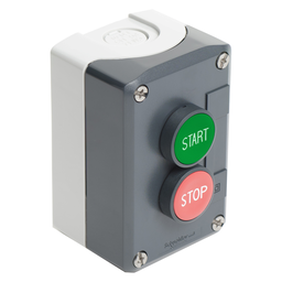 XALD215H7 – Complete control station, Harmony XALD, XALK, dark grey, flush push buttons 22mm, green START 1NO red STOP 1NC, spring return