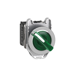 XB4FK123B5 – Illuminated selector switch, Harmony XB4, metal, green handle, 30mm, universal LED, 2 positions, 1NO   1NC, 24V AC DC