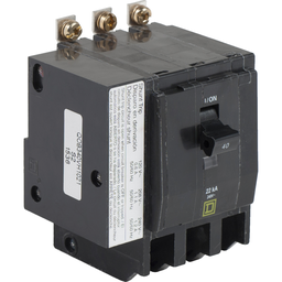 QOB340VH1021 – Mini circuit breaker, QO, 40A, 3 pole, 120/240VAC, 22kA, bolt on, AC shunt