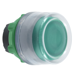 ZB5APA3C0 – Push button head, Harmony XB5, plastic, flush, green, 22mm, spring return, clear boot, unmarked, grey bezel