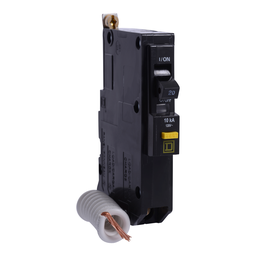 QOB120VHGFI35 – Mini circuit breaker, QO, 20A, 1 pole, 120VAC, 22kA, bolt on, 6mA grd fault A, pigtail, 50 deg C