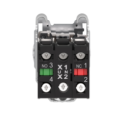 XB4FW33G5 – Illuminated push button, Harmony XB4, metal, green flush mounted, 30mm, universal LED, plain lens, 1NO   1NC, 120V AC