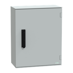 NSYPLM54VG – Wall mounted polyester enclosure, Thalassa PLM, plain door, with handle, 530x430x200mm, IP66, IK10, RAL 7035