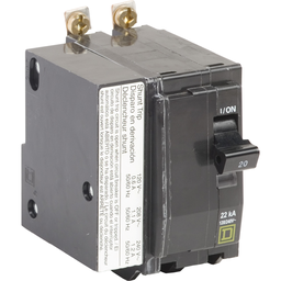 QOB220VH1021 – Mini circuit breaker, QO, 20A, 2 pole, 120/240VAC, 22kA, bolt on, AC shunt