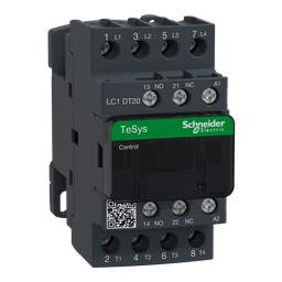 LC1DT20B7 – IEC contactor, TeSys Deca, nonreversing, 20A resistive, 4 pole, 4 NO, 24VAC 50/60Hz coil, open style