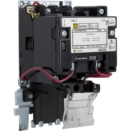 8536SBO1V02ES – NEMA Motor Starter, Type S, nonreversing, Size 0, 18A, 2 HP at 230 VAC, up to 65 kA SCCR, 1 phase, 2 pole, bimetal, 120 VAC coil, open