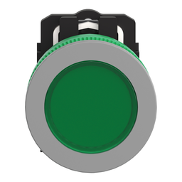 XB5FVG3C0 – Pilot light, Harmony XB5, green flush mounted, grey bezel, 30mm, universal LED, plain lens, 110…120V