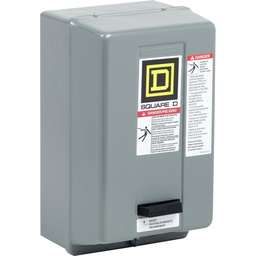 8536SCG1V02 – NEMA Motor Starter, Type S, nonreversing, Size 1, 27A, 3 HP at 230 VAC, 5 kA SCCR, 1 phase, 2 pole, melting alloy, 120 VAC coil, NEMA 1