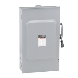 D224NRB – Safety switch, general duty, fusible, 200A, 2 pole, 60hp, 240VAC, NEMA 3R, 3 wire, 1 neutral, bolt on hub provision