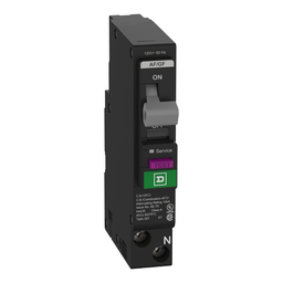 QO115PAFGF – Mini circuit breaker, QO, 15A, 1 pole, 120VAC, 10kA, plug in, combo ARC fault, 6mA grd fault A, plug on neutral