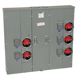 MP85200 – Meter center, MP Meter-Pak, 5 sockets, no bypass, 4 jaws, 800A bus, 200A max breaker rating, ringed
