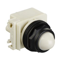 9001SKP38LWW9 – Pilot light, Harmony 9001SK, plastic, polycarbonate, domed, white, 30mm, LED white, 120V
