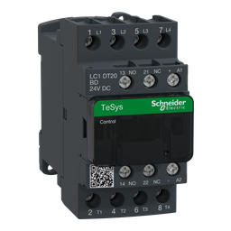 LC1DT20BD – IEC contactor, TeSys Deca, nonreversing, 20A resistive, 4 pole, 4 NO, 24VDC coil, open style