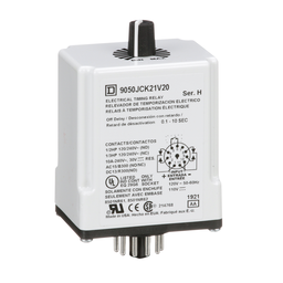 9050JCK21V20 – Timing Relay, Type JCK, plug In, off delay, adjustable time, 0.1 to 10 seconds, 10A, 240 VAC, 120 VAC/110 VDC