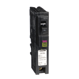 HOM115PDFC – Mini circuit breaker, Homeline, 15A, 1 pole, 120VAC, 10kA AIR, combo ARC/ground fault, plug on neutral, plug in, UL