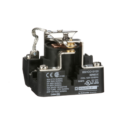 8501CO15V20 – Power Relay, Type C, 2 HP, 30A resistive at 300 VAC, SPDT, 1 normally open and 1 normally closed contact, 120 VAC coil