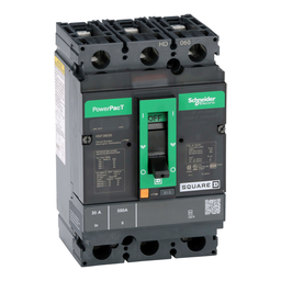 HDF36030 – Circuit breaker, PowerPacT H, 30A, 3 pole, 600VAC, 14kA, busbar, thermal magnetic, 80%