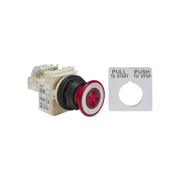 9001SKR9P35RH13 – Illuminated push-button, Harmony 9001SK, plastic, mushroom 41mm, red, 30mm, 2 positions, push-pull, 24-28V, 1 C/O