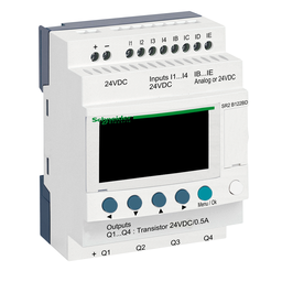 SR2B122BD – compact smart relay, Zelio Logic SR2 SR3, 12 IO, 24V DC, clock, display, 4 transistor outputs