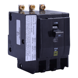 QOB390VH1021 – Mini circuit breaker, QO, 90A, 3 pole, 120/240VAC, 22kA, bolt on, AC shunt