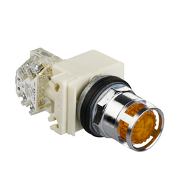 9001K3L35LYAH13 – Illuminated push-button, Harmony 9001K, metal, metal guard flush, amber, 30mm, spring return, LED yellow, 24-28V, 1 C/O