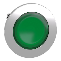 ZB4FW333 – Head for illuminated push button, Harmony XB4, metal, green flush, 30mm, spring return, universal LED, unmarked