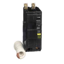 QOB250GFI – Mini circuit breaker, QO, 50A, 2 pole, 120/240VAC, 10kA, bolt on, 6mA grd fault A, pigtail
