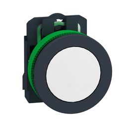 XB5FA11 – Antimicrobial Push button flush mounted, Harmony XB5, plastic, white, 30mm, spring return, unmarked, 1NO