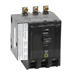QOB3100VH1021 – Mini circuit breaker, QO, 100A, 3 pole, 120/240VAC, 22kA, bolt on, AC shunt