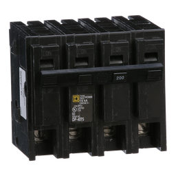 HOM2200 – Mini main circuit breaker, Homeline, 200A, 2 pole, 120/240VAC, 10kA AIR, standard type, plug in, UL
