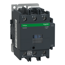 LC1D95N7 – IEC contactor, TeSys Deca, nonreversing, 95A, 60HP at 480VAC, 3 phase, 3 pole, 3 NO, 415VAC 50/60Hz coil, open style