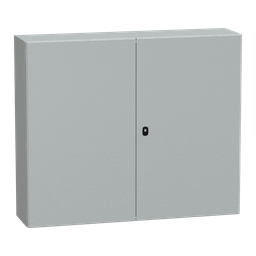 NSYS3D101230DP – Wall mounted steel enclosure, PanelSeT S3D, double plain door, with mounting plate, 1000x1200x300mm, IP55, IK10