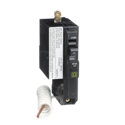 QOB120EPD2100 – Mini circuit breaker, QO, 20A, 1 pole, 120VAC, 10kA, bolt on, 30mA grd fault B, alarm switch
