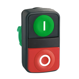 ZB5AW7L3740 – Head for illuminated double headed push button, Harmony XB5, 1 green flush/ 1 red projecting, 22mm, unmarked