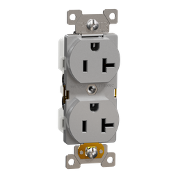 SQR42201GY – Socket-outlet, X Series, 20A, standard, duplex, tamper resistant, commercial, gray, matte finish