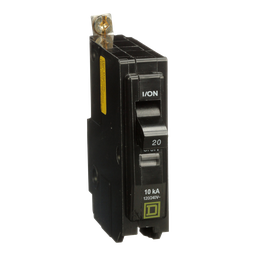 QOB120HM – Mini circuit breaker, QO, 20A, 1 pole, 120VAC, 10kA, bolt on, high magnetic