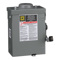 DU222RBUP – Safety switch, general duty, non fusible, 60A, 2 pole, 2 wire, 10hp, 240VAC, NEMA 3R, bolt on hub provision