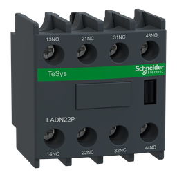 LADN22P – Auxiliary contact block, TeSys Deca, 2NO   2NC, front mounting, screw clamp terminals, EN 50012