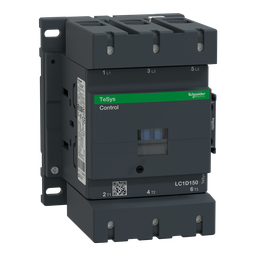 LC1D150R7 – IEC contactor, TeSys Deca, nonreversing, 150A, 100HP at 480VAC, up to 100kA SCCR, 3 phase, 3 NO, 440VAC 50/60Hz coil, open