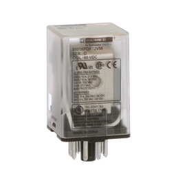 8501KPDR12V56 – Plug in relay, Type KP, tubular, 1 HP at 277 VAC, 10A resistive at 120 VAC, 8 pin, DPDT, 2 NO, 2 NC, 48 VDC coil