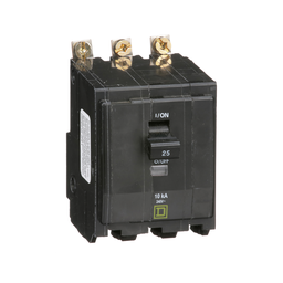 QOB325 – Mini circuit breaker, QO, 25A, 3 pole, 120/240VAC, 10kA, bolt on