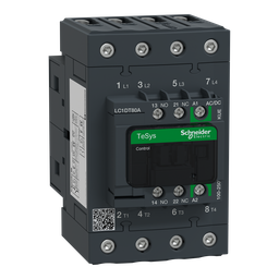 LC1DT80AKUE – IEC contactor, TeSys Deca Green, nonreversing, 80A resistive, 4 pole, 4 NO, 100/250VAC/VDC coil, open style